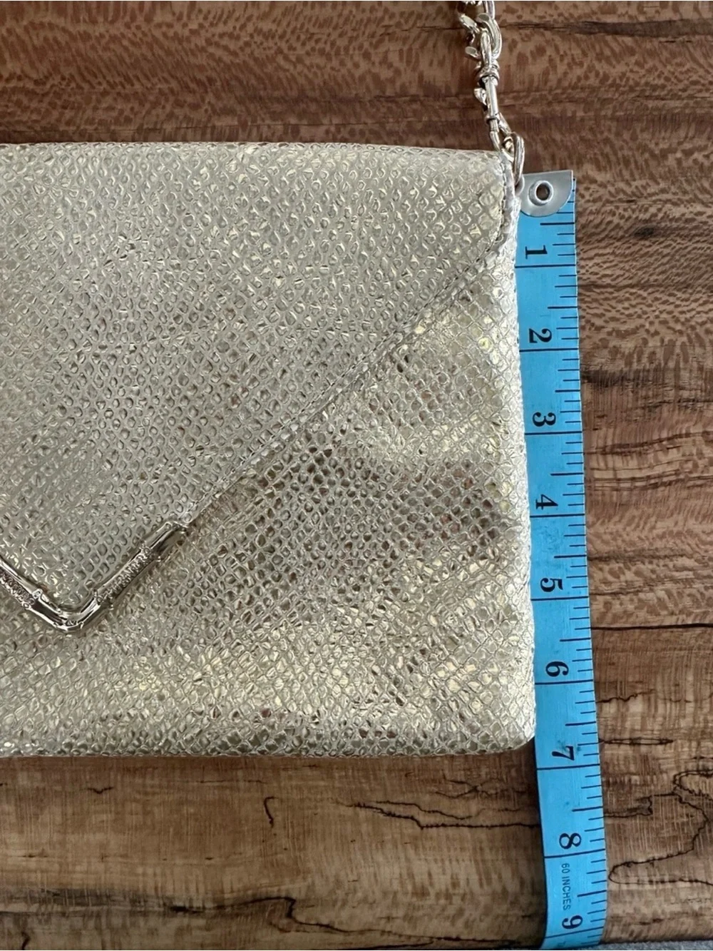 Elaine Turner Metallic Gold Snakeskin Bella Envelope Clutch Removable Strap